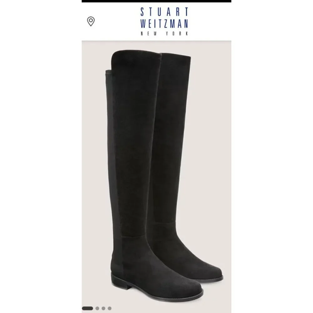 Stuart Weitzman 5050 Black Suede Over The Knee Flat Boots Stretch OTK Women 7.5